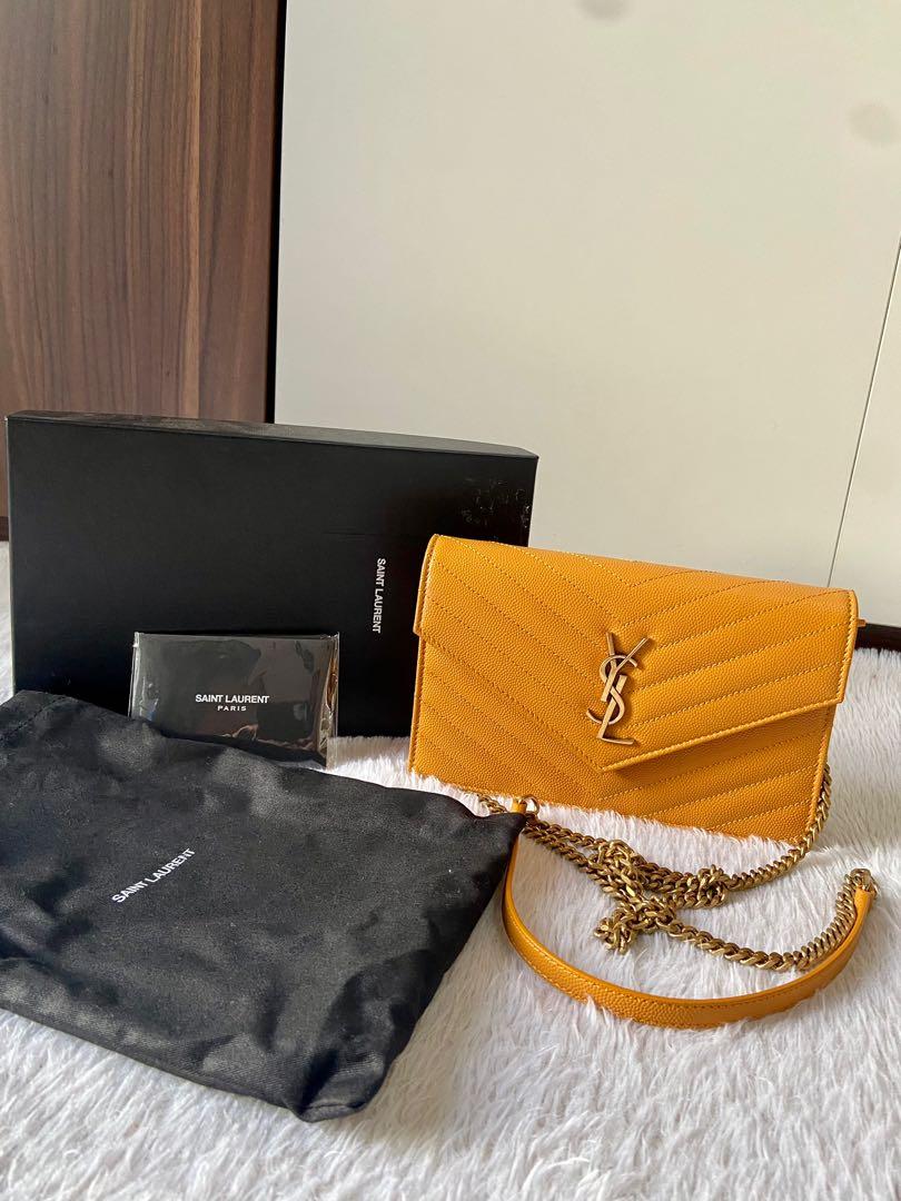 YSL SAINT LAURENT Yellow Monogramme Envelope Chain Wallet Bag, Barang  Mewah, Tas u0026 Dompet di Carousell