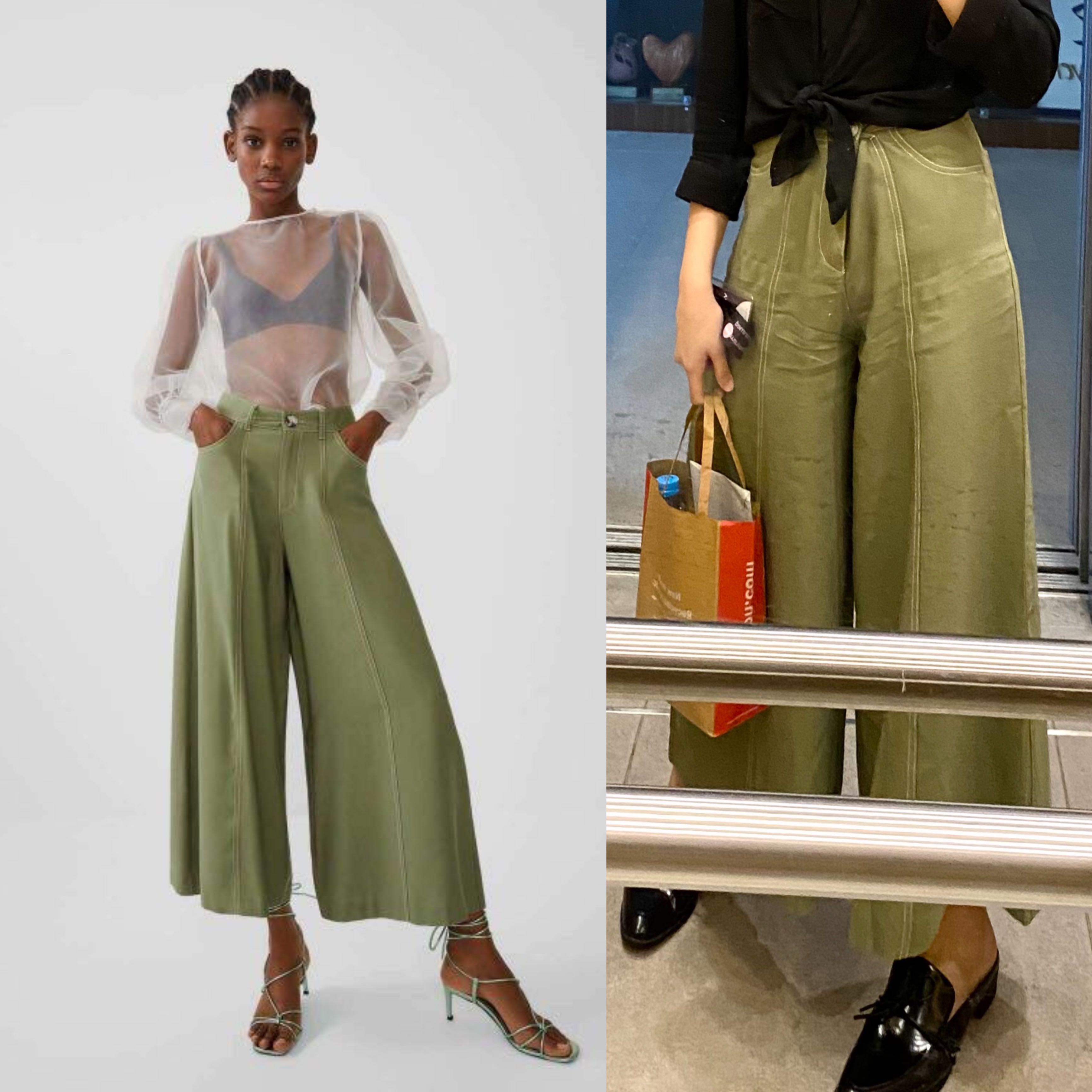 Zara Olive Green Wide Legged Culottes Pants, Women's Fashion, Bottoms,  Other Bottoms on Carousell