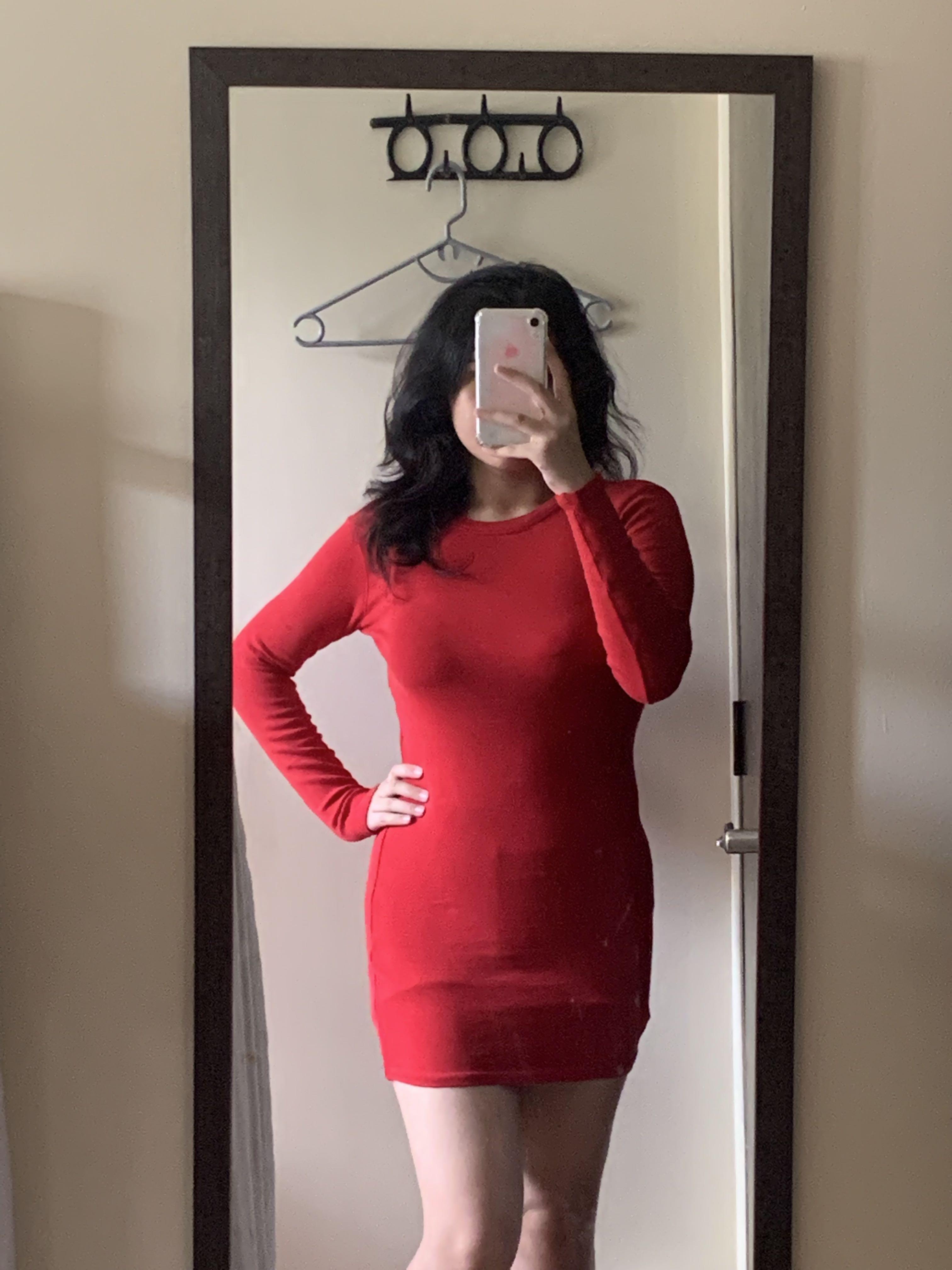 ZARA Red Long Sleeve Fitted Dress 