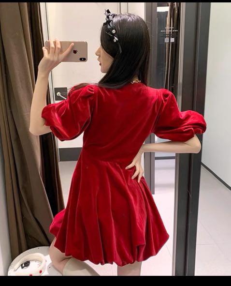 Zara red velvet best sale dress
