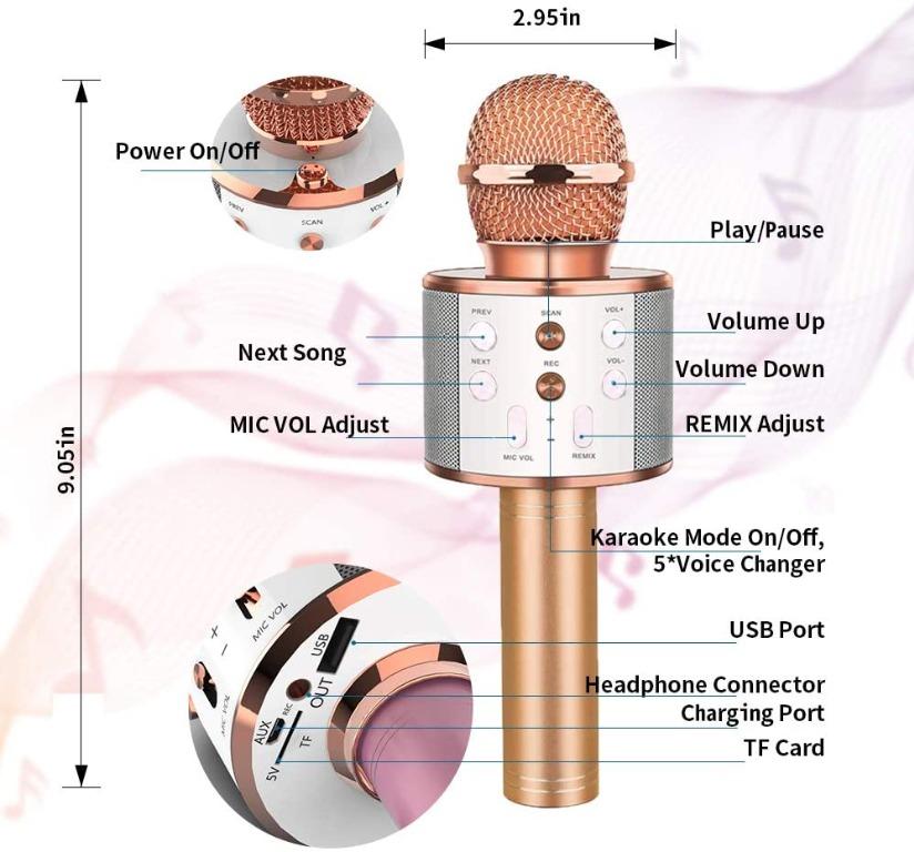 034) Wireless Bluetooth Karaoke Microphone, Rechargeable Microphone for