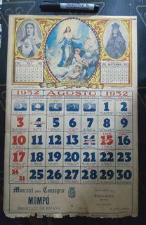 1952 Religious Calendar with commercial Agosto