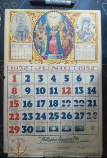 1952 Religious Calendar with commercial Junio(June)