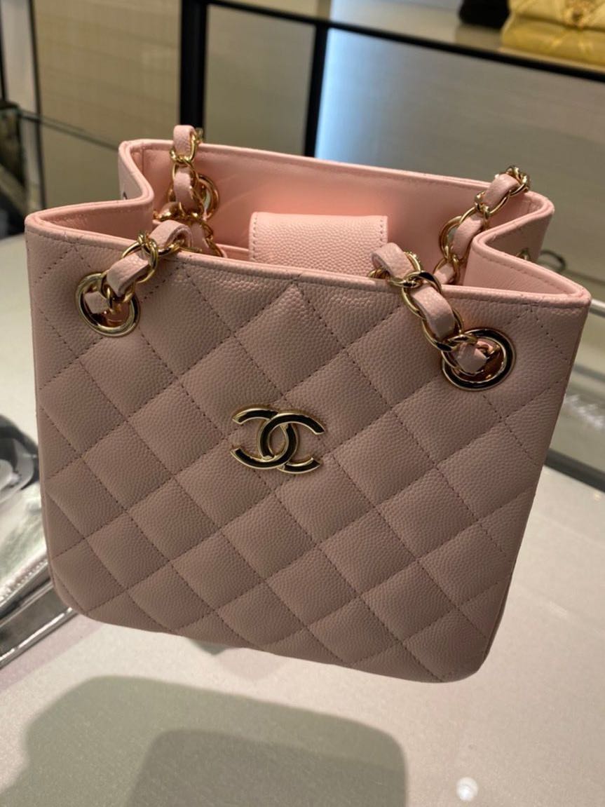 22S Chanel bucket bag in light pink caviar, Luxury, Bags & Wallets on  Carousell