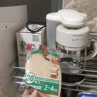 二手🌈白色咖啡機+濾網+贈自動攪拌咖啡杯