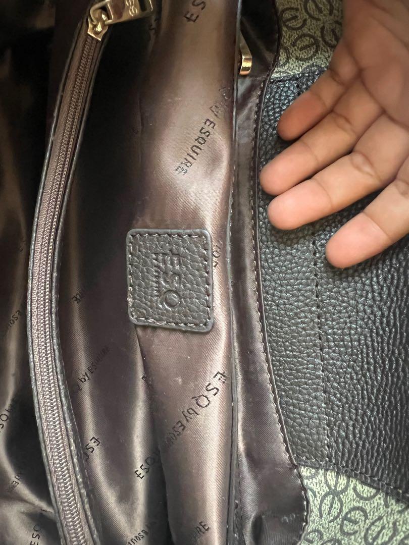 Authentic Esquire Paris Monogram Shoulder Tote Bag in Dark Brown, Women