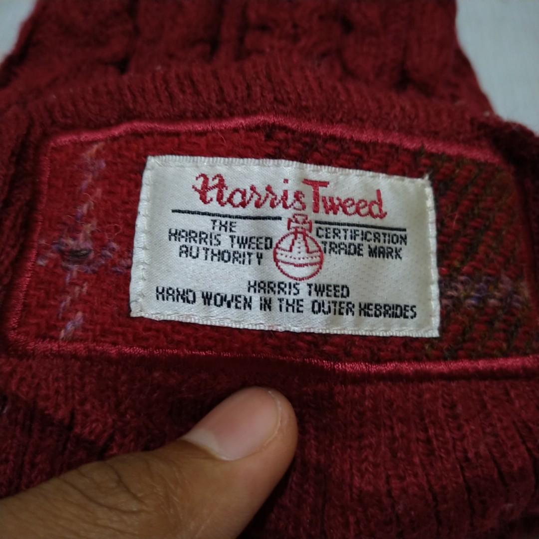 Beanie kupluk vtg Harris tweed second bekas preloved thrifting original  branded
