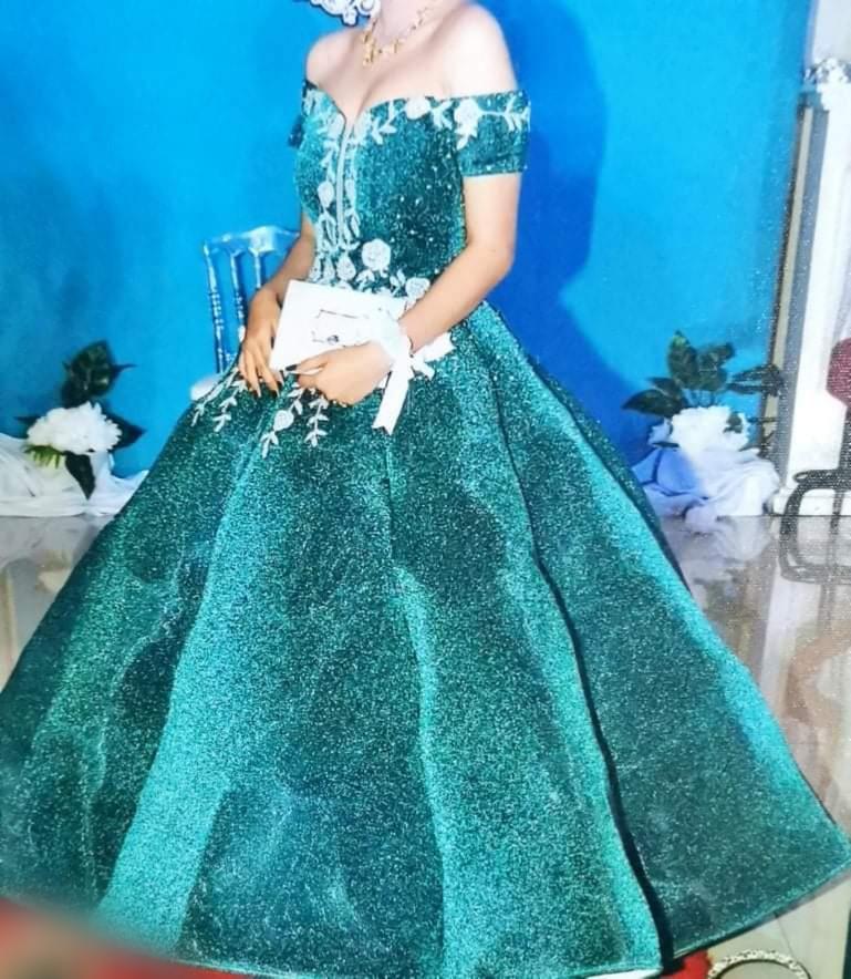 Blue green ball gown clearance