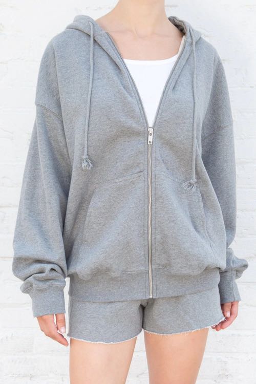 Brandy Melville Christy Hoodie Oversized Grey, Women's Fashion, Coats