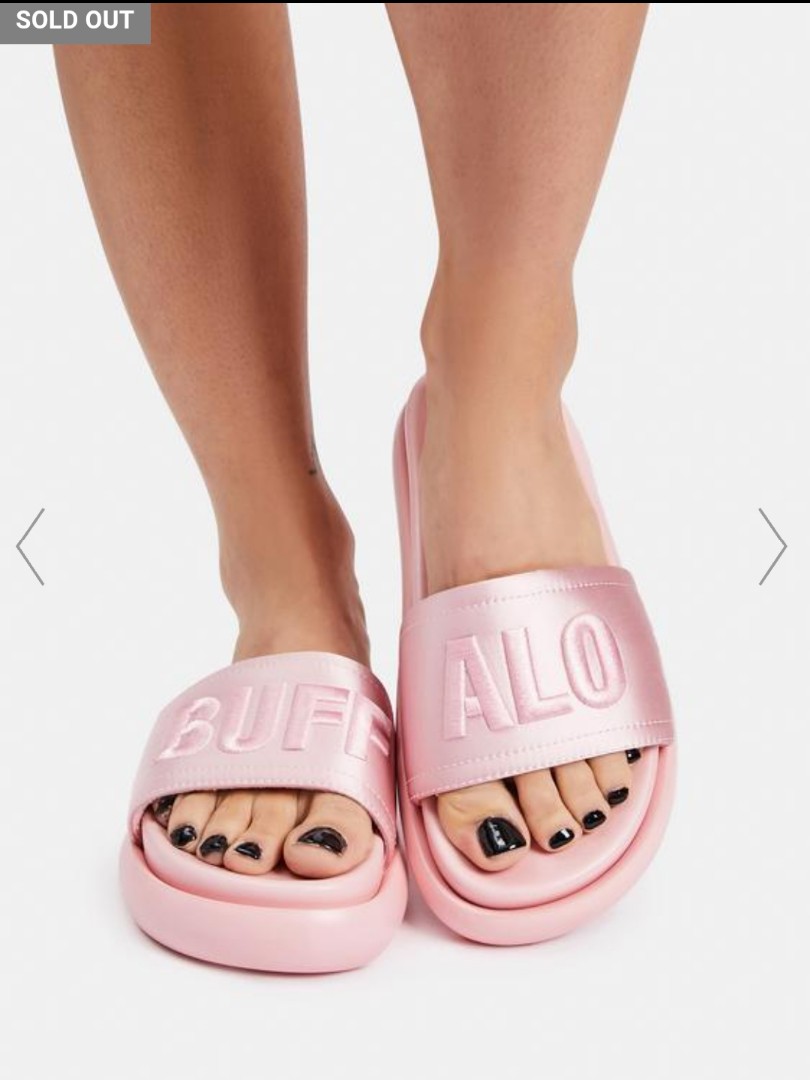 Pink metallic slides on sale