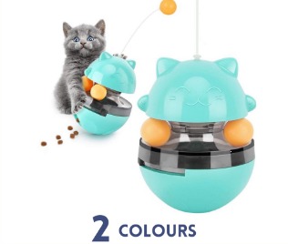 Cat Slow Feeder Ball Cat Tumbler with 2 Retractable Cat Toy, Adjustabl