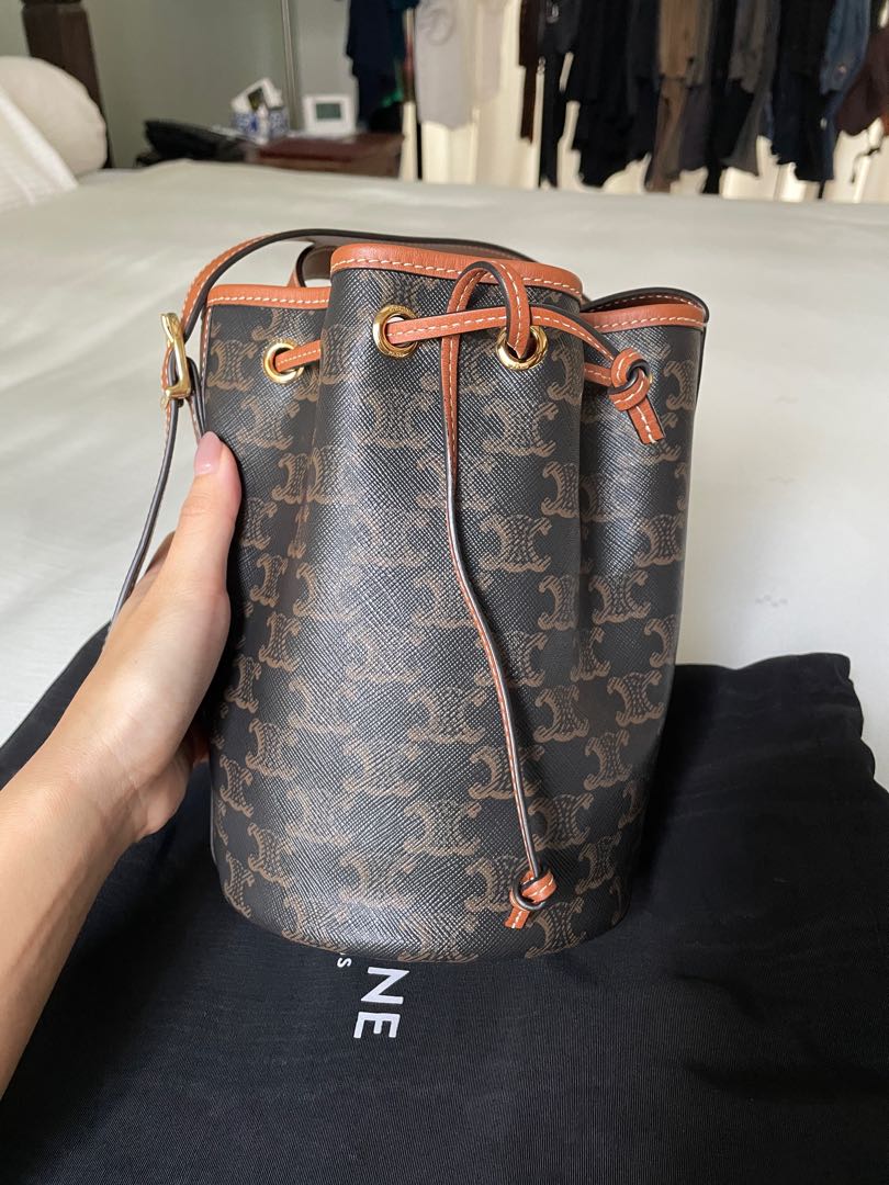 celine triomphe drawstring bucket bag, Luxury, Bags & Wallets on Carousell