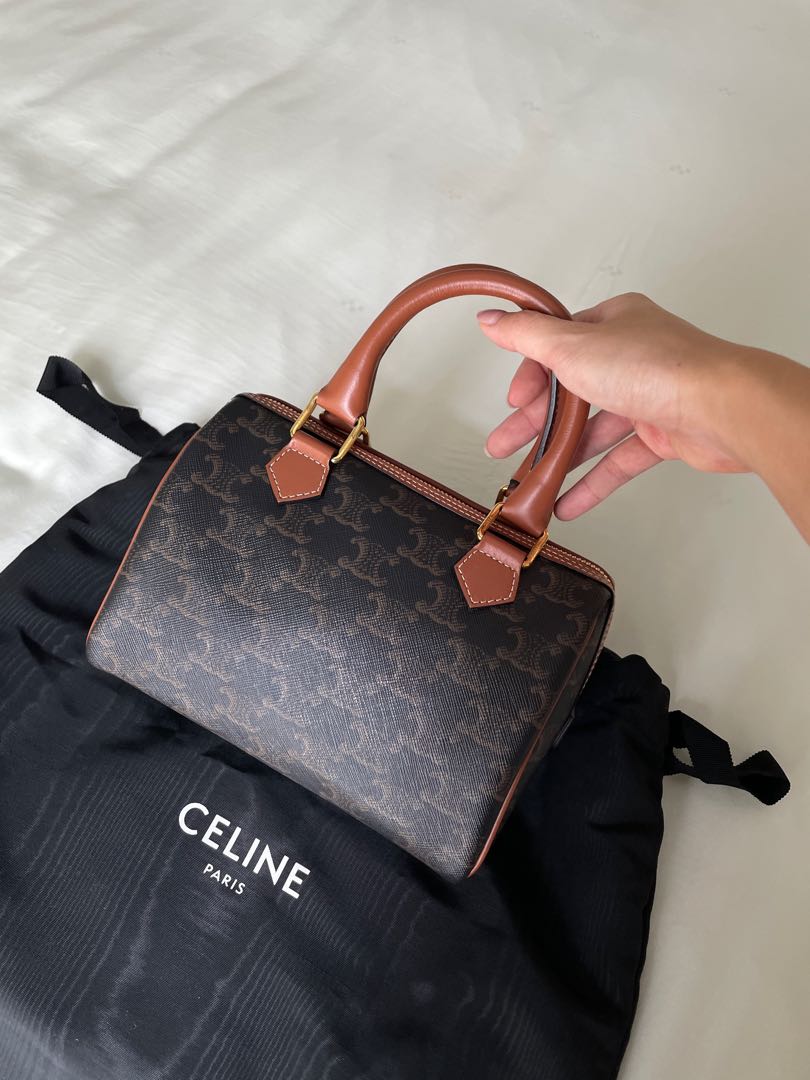 CELINE Triomphe mini Boston Bag Canvas Leather Authentic From
