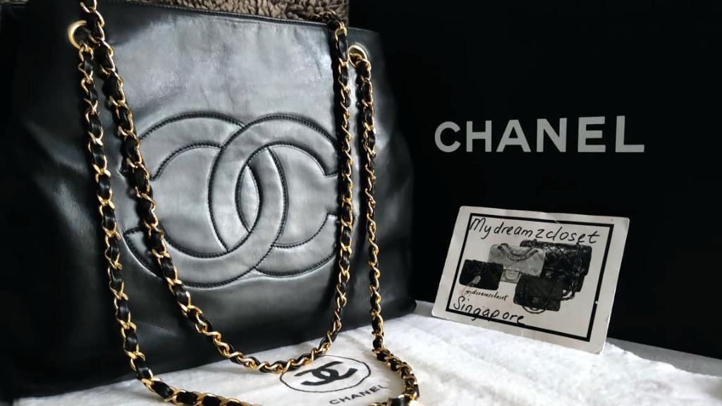 CHANEL CLASSIC VINTAGE BLACK LAMBSKIN LEATHER BIG CC 2 WAY 24K CHAIN TOTE  BAG, Luxury, Bags & Wallets on Carousell