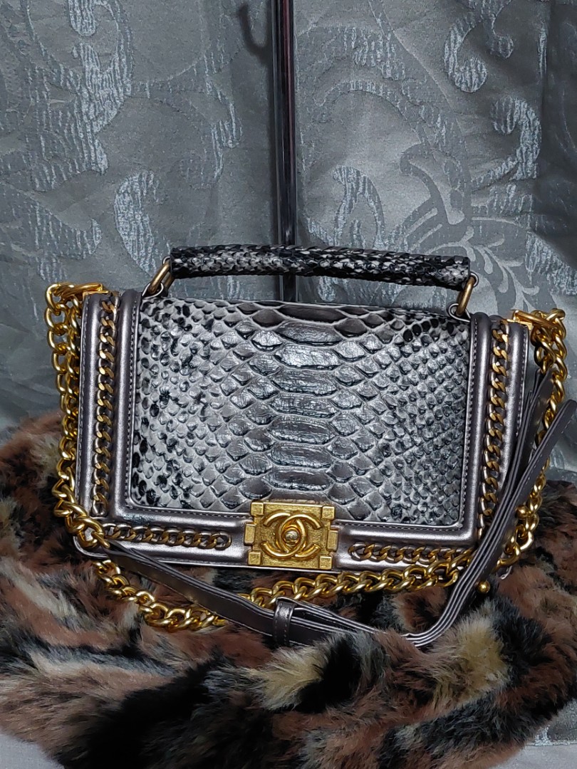 Chanel Gold Snakeskin and Leather Small Chain Boy Flap Bag Chanel  TLC