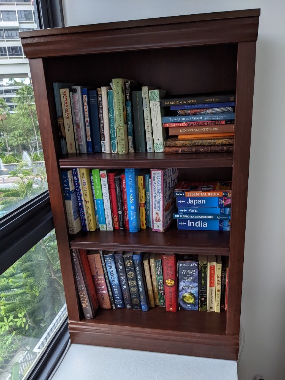 Dark Wood Veneer Bookshelf / Bookcase, Furniture & Home Living