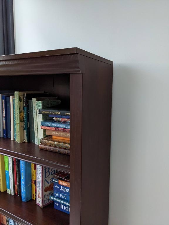 Dark Wood Veneer Bookshelf / Bookcase, Furniture & Home Living