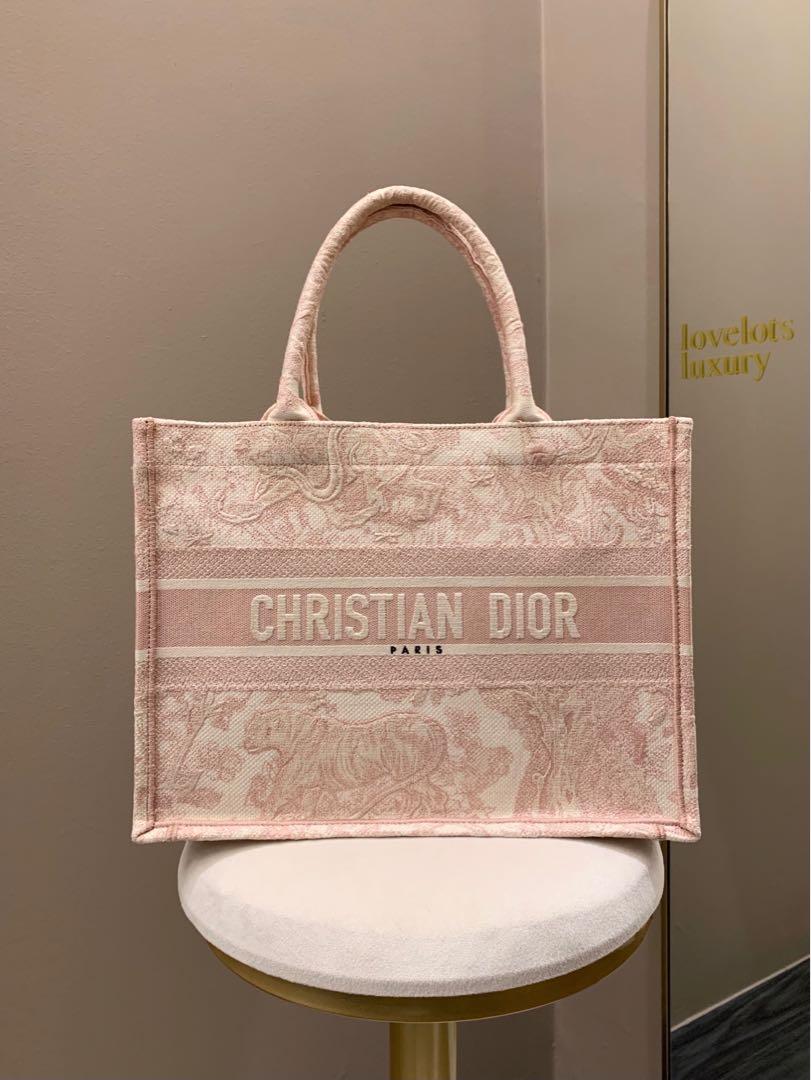 Small Dior Book Tote Blue and White Toile de Jouy Reverse Embroidery (26.5  x 21 x 14 cm)