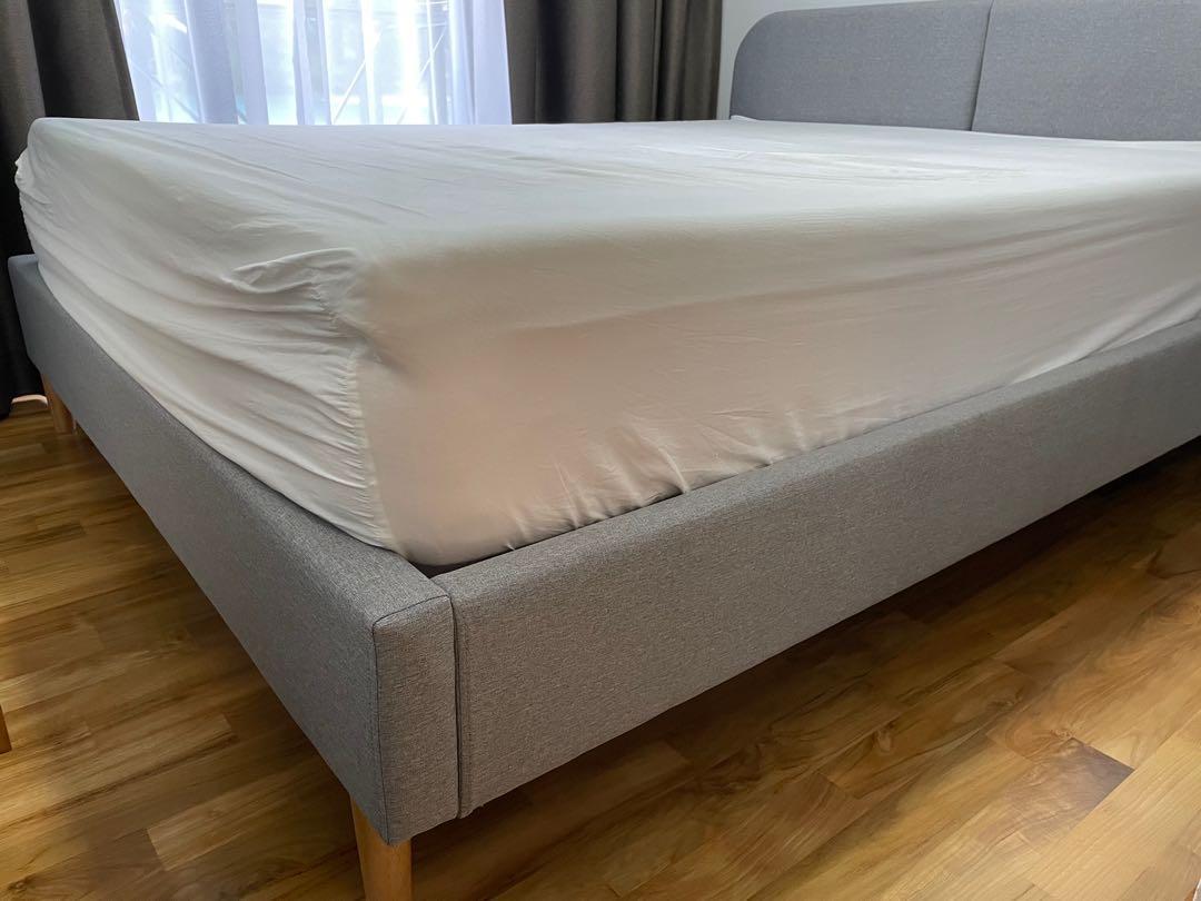 FortyTwo Santiago Upholstered Queen Bed (Grey) + SleepMed Posture Care