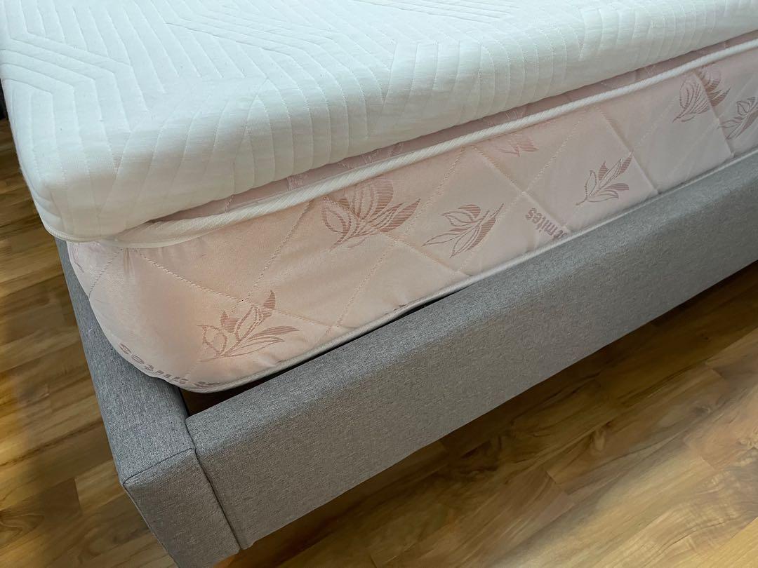 FortyTwo Santiago Upholstered Queen Bed (Grey) + SleepMed Posture Care