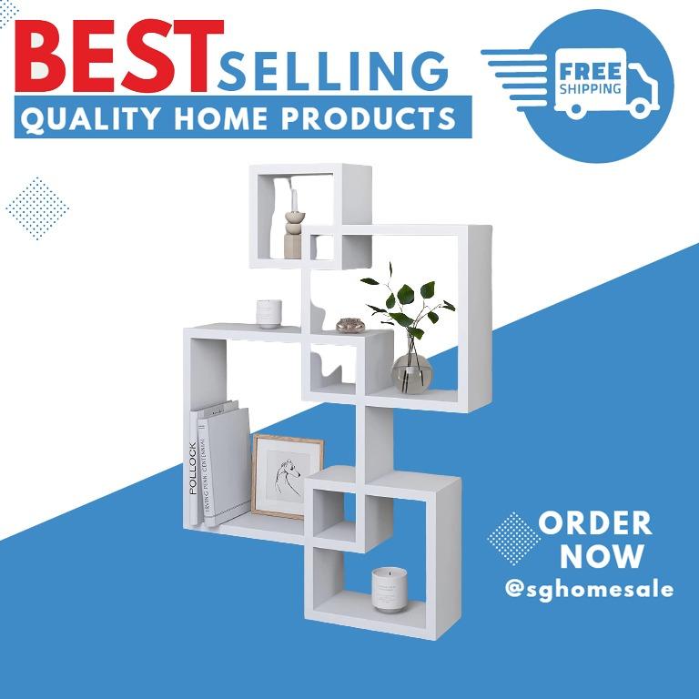 Greenco Decorative 4 Cube Intersecting, Cube Intersecting Wall Mounted Floating Shelves