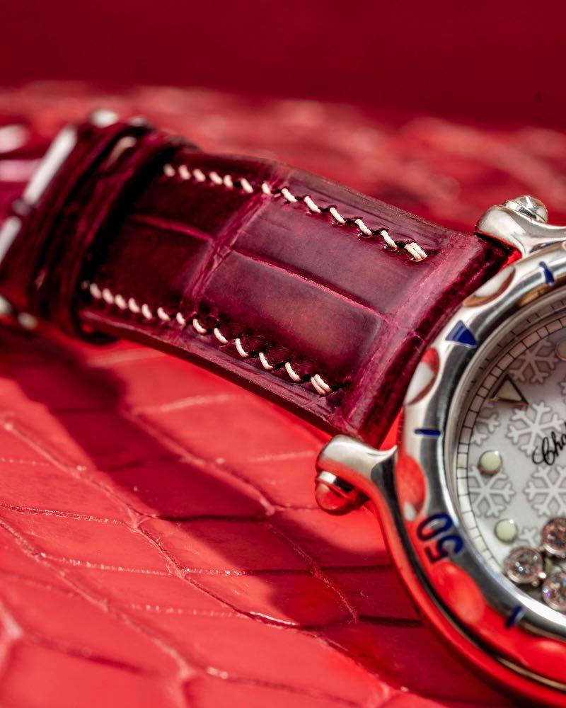 Handmade Handstitched Watch Strap In Blood Red Crocodile Leather For Client s Chopard Watch
