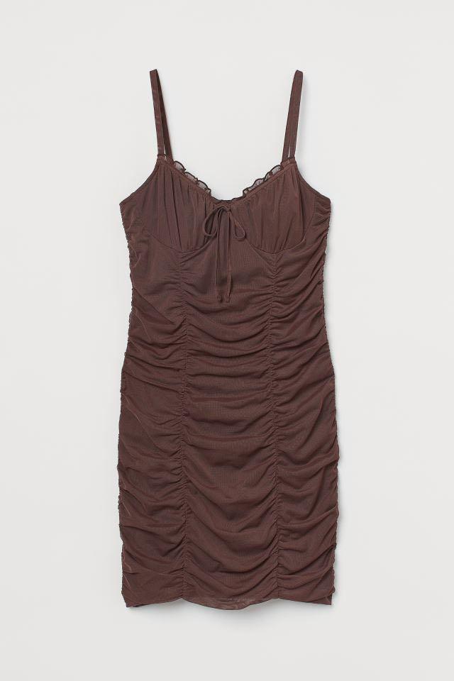 H&M brown ruched draped bodycon dress, Women's Fashion, Dresses & Sets,  Dresses on Carousell