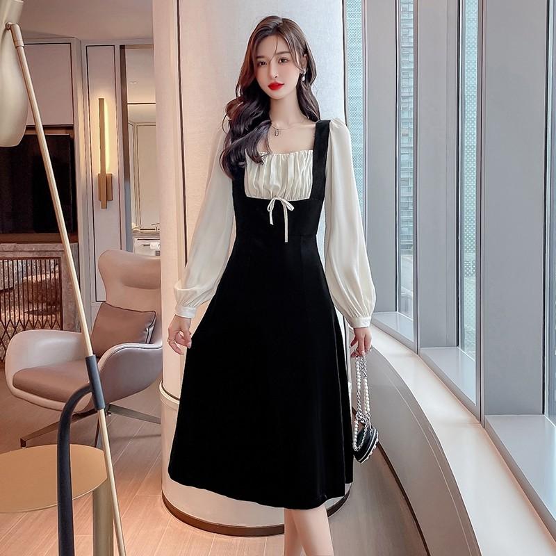 white christmas dresses Plus Size Classic Student Uniform Black & Gray Dress – Sugarplum Store main image 1