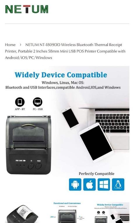 NETUM NT-1809DD Wireless Bluetooth Thermal Receipt Printer, Portable 2