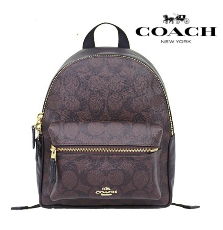 New Coach Original Mini Size Small Backpack Mini Charlie Backpack In Signature Canvas Signature Dark Brown Black Collection For Women Come With Complete Set Suitable for Gift Luxury Bags Wallets on