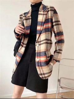 Plaid woolen blazer