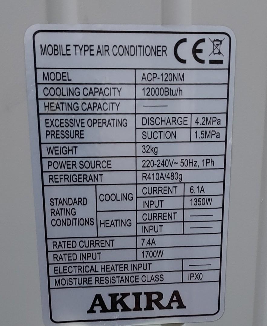 Portable Aircon: Akira 12000 BTU (ACP 120 NM) TV Home Appliances