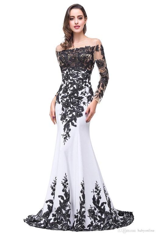 Pre order black white off shoulder long sleeve mermaid bodycon