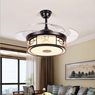 Retractable Blades LED Ceiling Fan with Lighting Remote Control Luminous Chandelier Light