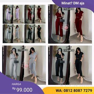 SETELAN CELANA WANITA  FRANSISCA VGBU-544

      WARNA:
       FRANCO-MAROON, FRANCO-ABU, FRANCO-HITAM, FRANCO-LILAC