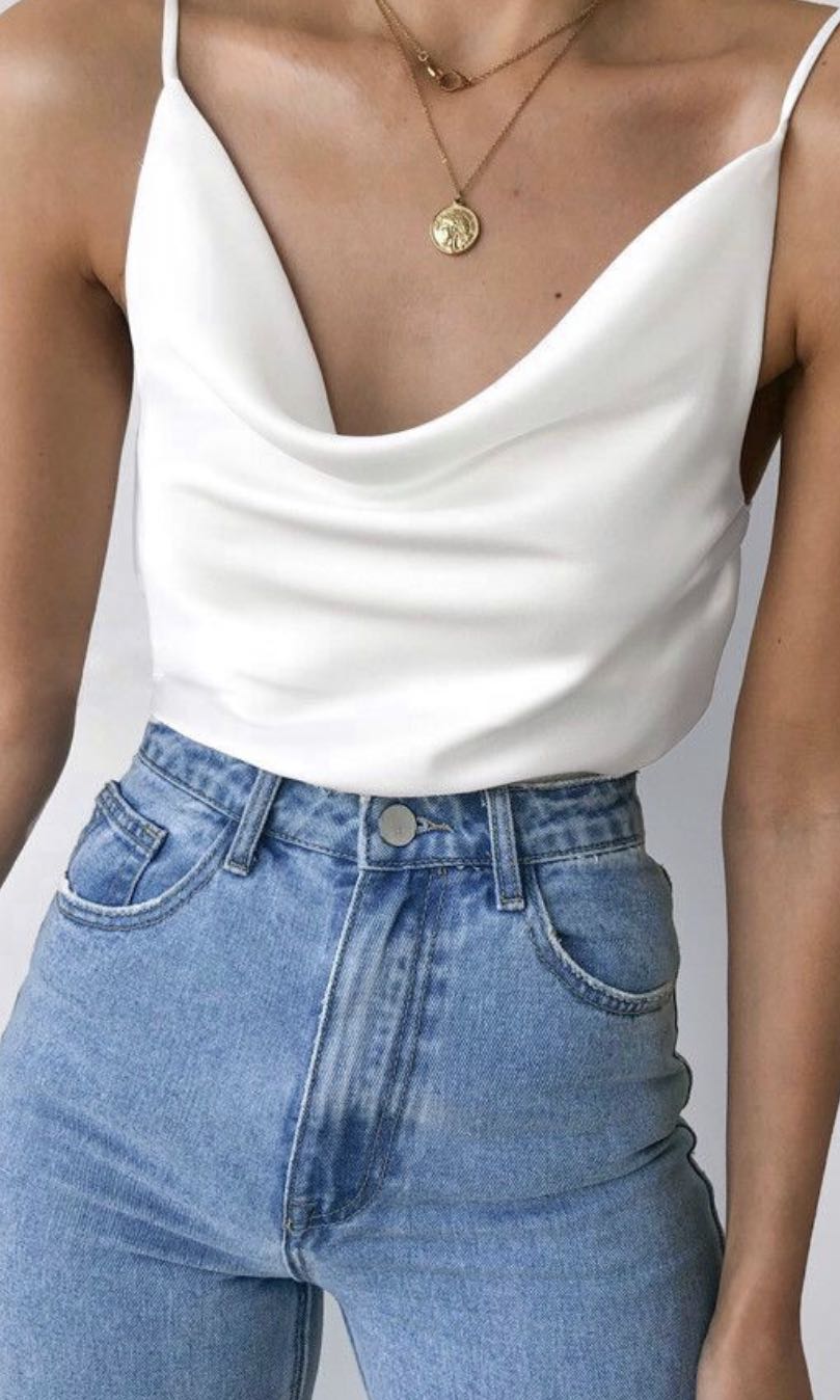 White cowl neck top, Women's Fashion 