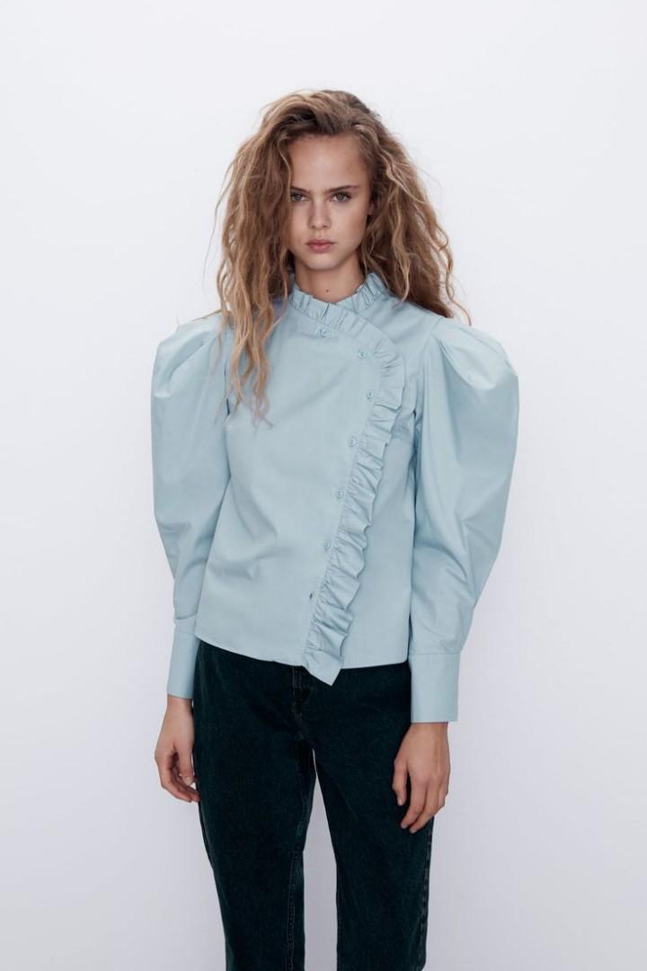 zara poplin top, Fesyen Wanita, Pakaian 