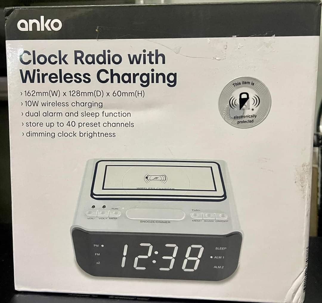 Anko Clock Radio with Wireless Charging White, Furniture & Home
