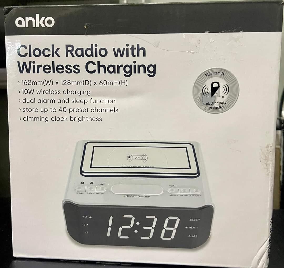 Anko Clock Radio with Wireless Charging White, Furniture & Home