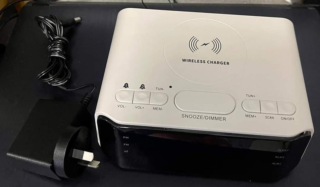 Anko Clock Radio with Wireless Charging White, Furniture & Home