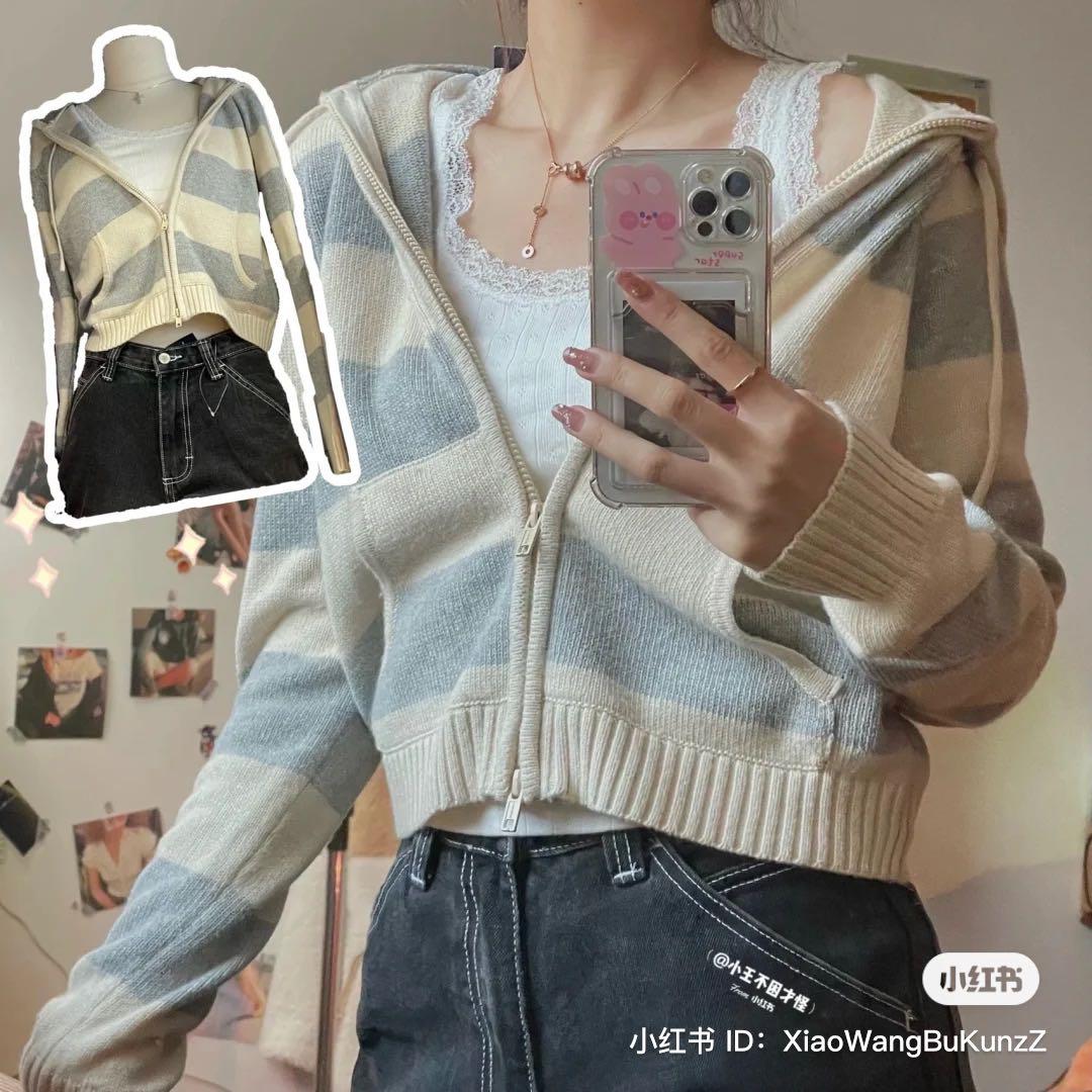 Brandy Melville Crystal Stripes Hoodie Women s Fashion Tops Other Tops on Carousell