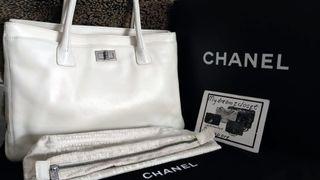 Chanel Classic Ivory Grained Calfskin Silver Reissue Executive Tote with Pouch