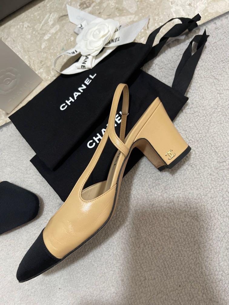 Chanel Two Tone Slingback in Black, Women's Fashion, Footwear, Heels on  Carousell