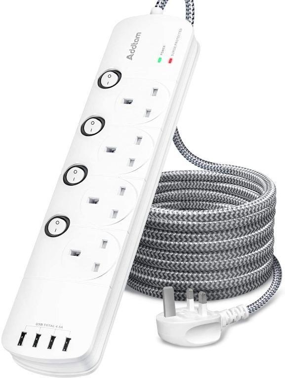 (CLEARENCE) Extension Lead with USB Slots, 4 Way Socket Outlets Power ...