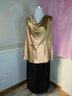 Cowl neck bronze satin sleeveless top with free black vintage skirt