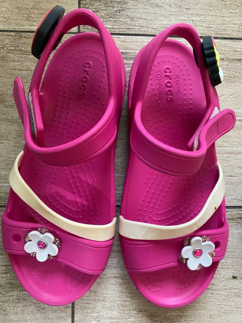 Crocs dark pink flower shoe size 13 Babies Kids Babies Kids