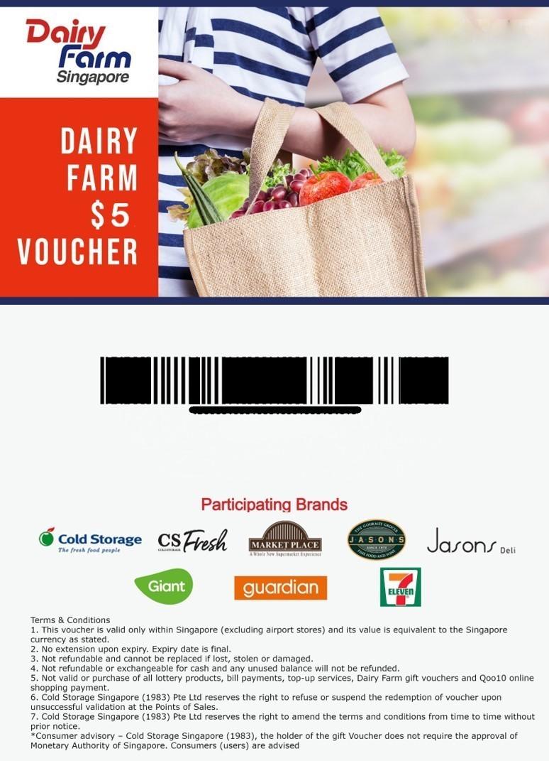 Dairy Farm 5 eVouchers (100 Pack), Tickets & Vouchers, Store Credits on Carousell