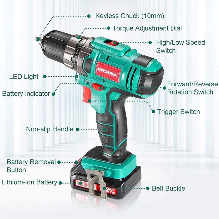 Hychika DD 12BC Electric Drill 30N m Max Torque with 1500mAh Li