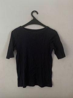 kaos ribbed biru navy uniqlo