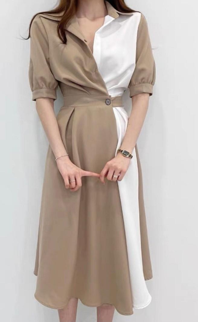 Korean khaki dress, Fesyen Wanita 